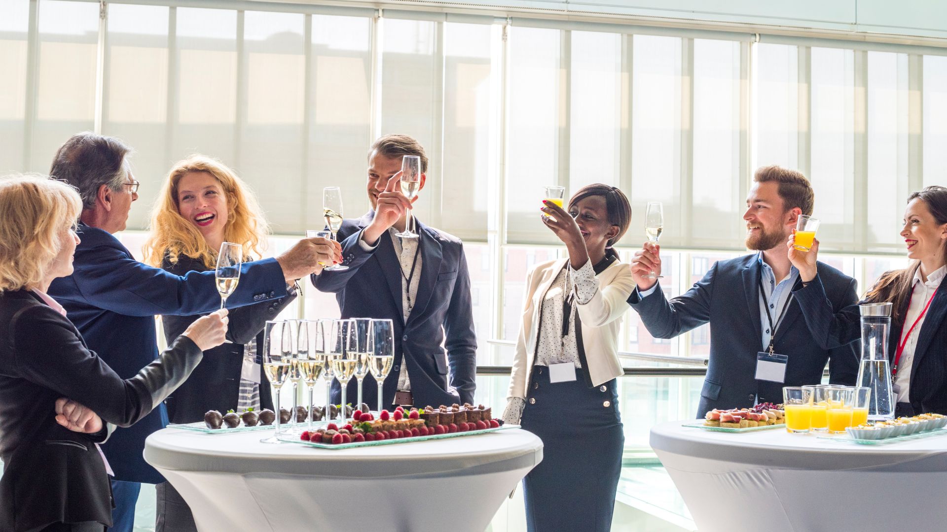 businesspeople toasting at an event