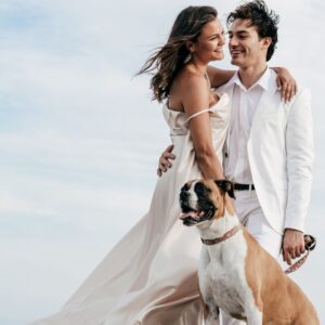 couple getting married with dog